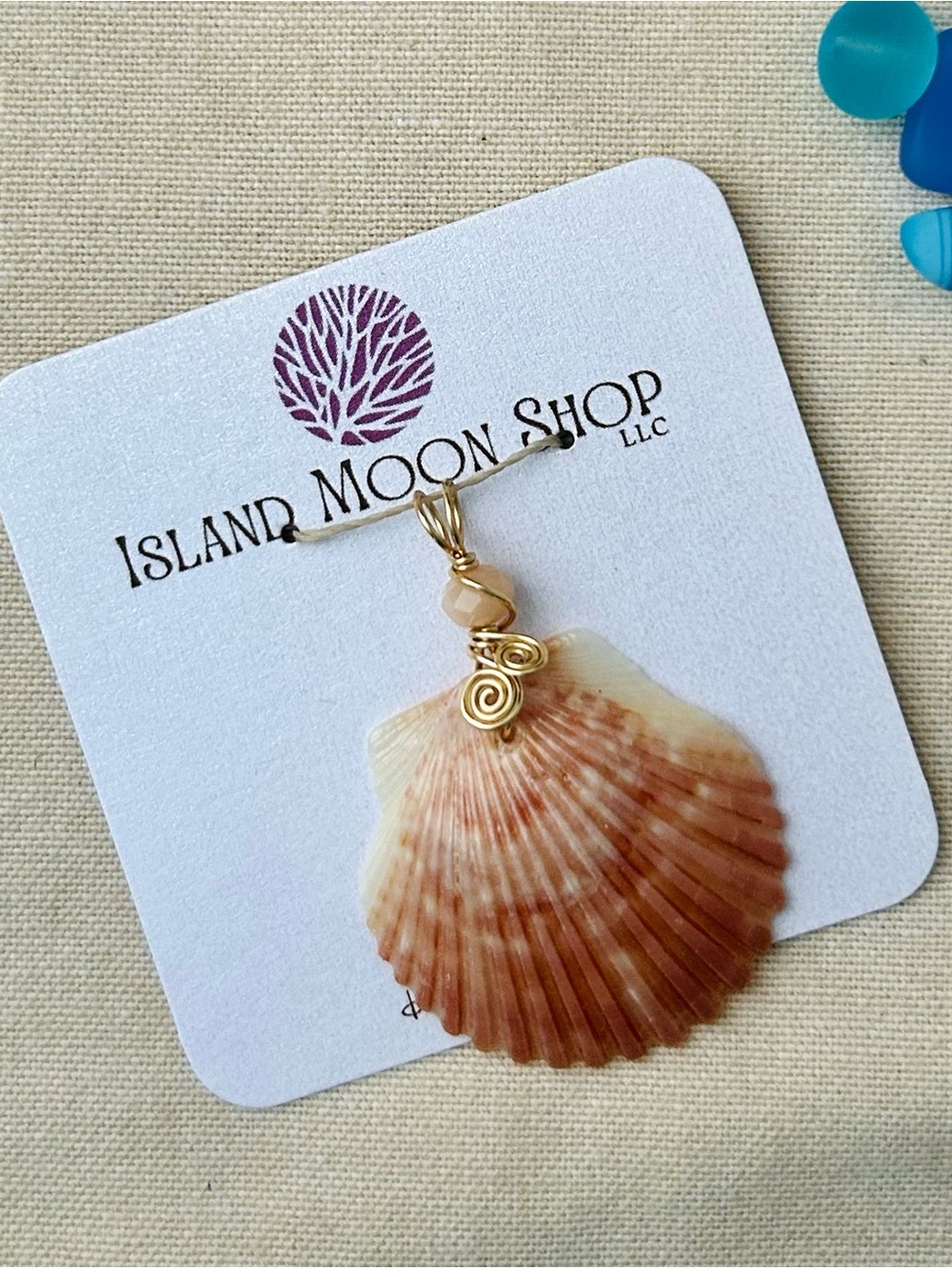 Sunny Orange Calico Seashell Pendant
